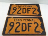 Vintage matching 1940 PA license plates