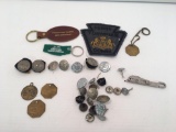 Pennsylvania Turnpike memorabilia (keychains, shoulder pads, buttons, key chain fobs, stamp)