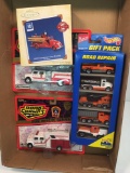 HALLMARK fire truck ornament,ROAD CHAMPS die cast fire trucks,HOT WHEELS road repair