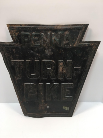 Vintage metal PA (keystone shaped) raised letter PENNA TURNPIKE sign