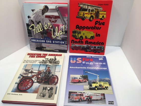 3 Fire apparatus books, American gas station book
