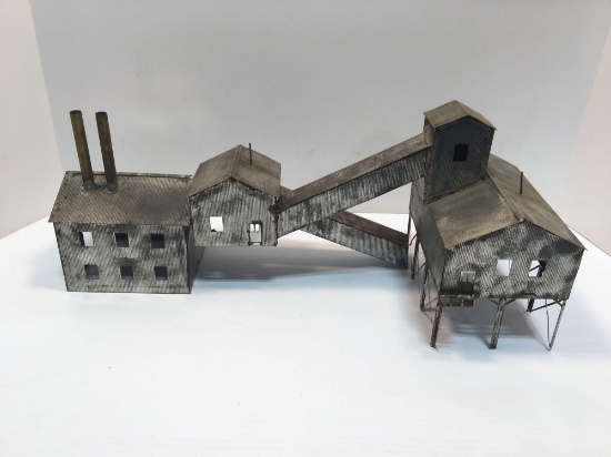 Handcrafted tin model mine/factory building