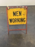 Vintage 2 sided metal MEN WORKING sign/frame