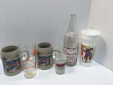 Budweiser mugs, Pennsylvania Turnpike glass, fire company glass, vintage bottle,more