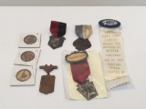 Antique fireman convention pins/ribbon, Harrisburg coin club firehouse coins,more