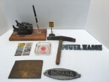 Coal themed desk set,ashtray,trim pieces,Walter SNOW FIGHTER Truck ID tag,more