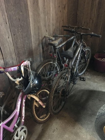 2 Roadmaster bicycles, child's bicycle, 2 scooters