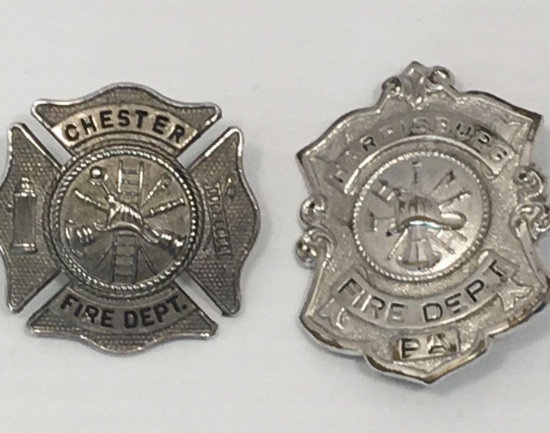 2 fireman badges(1 pinback badge,1- hat badge)