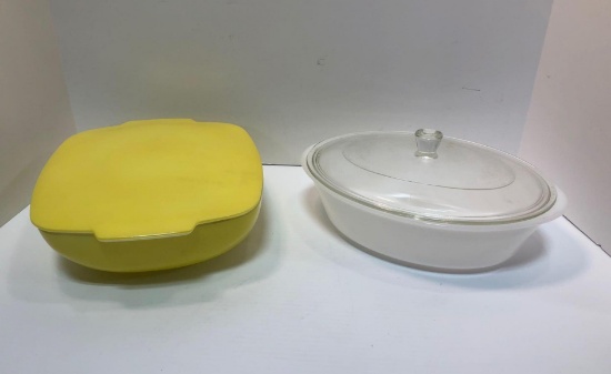 Covered PYREX dish,covered GLASBAKE dish