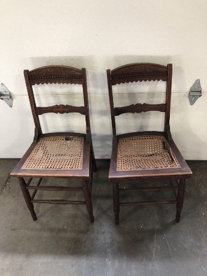 Antique cane bottom chairs(matches lot 17;caning needs repair)