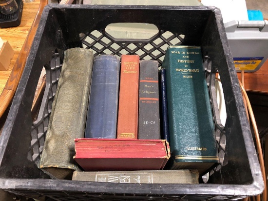 Vintage books/plastic storage crate