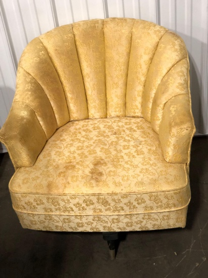 Vintage yellow barrel back swivel chair