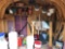 Contents of shed (outdoor tools, gas can, push mower, propane tanks, buckets, sawhorses call my