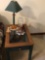 Glass top end table/contents (bring own box;Matches lots4,6)