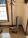 Clothes rack,magazine rack/magazines,tower fan