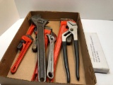 Channel locks, crescent wrench, pipe wrenches, more