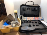 Briefcase style toolbox, PVC Saw, funnels, more