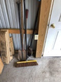 Spade shovel, hoe, pushbroom, broom, digging bar