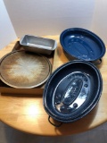 Blue enamel roasters, bread pans, more