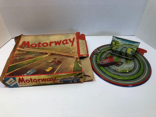 Vintage tin/litho MOTORWAY(No. 240) by MARKE NOVA(West Germany)/original box