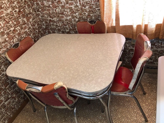 Vintage/retro breakfast set(aluminum framed table/4 matching chairs,2-extension leafs)