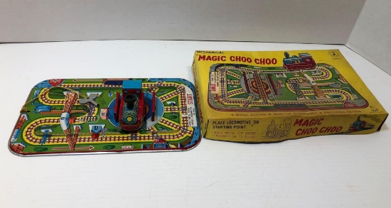 Vintage tin/litho Mechanical MAGIC CHOO CHOO toy/original box