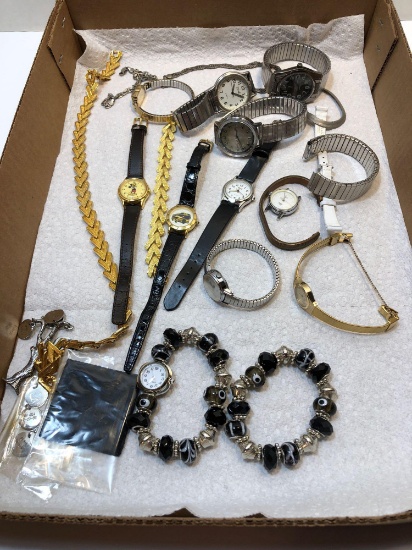 Costume jewelry, Mickey Mouse watch and other watches,bracelets,necklaces,more
