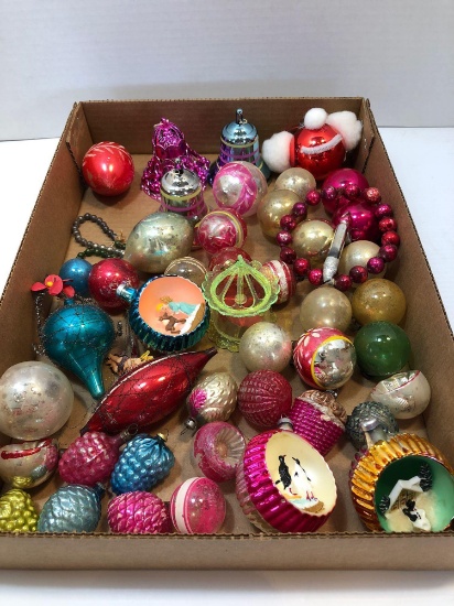 Vintage glass Christmas ornaments, more