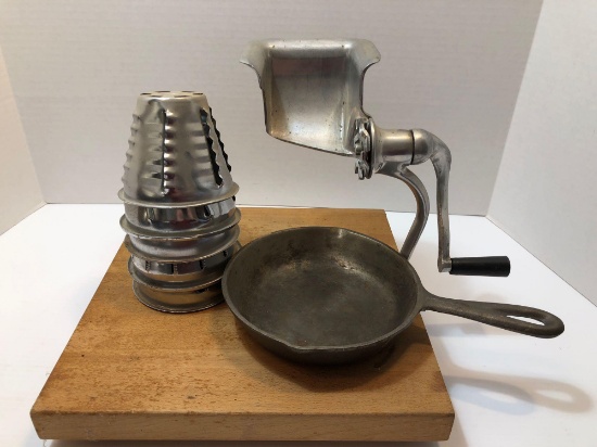 Cast-iron skillet, hand grinder/processor