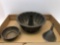 Vintage cake pan,funnel, strainer