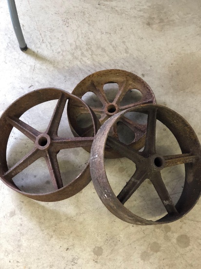 3 vintage cast pullies