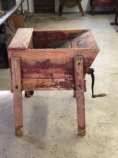 Vintage wooden floor corn/food grinder