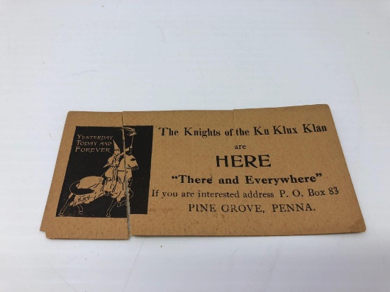 Vintage KKK advertising ticket(Pine Grove,Penna)