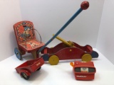 Vintage VIEW MASTER,vintage wooden pull toys,TRU SCALE wagon