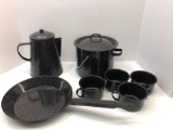 Blue enamel camp set(coffee pot/4 cups,fry pan,pot/lid)