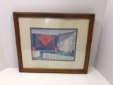 Framed/matted picture(Quilt on clothesline)by Susie Riehl 1987)