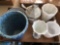 Milk glass vases, stoneware soup terrine, bowls, vase