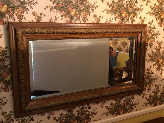 Vintage oak framed wall mirror