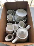 RED CLIFF ironstone dishes(Coffee cups/saucers, tea pitcher, creamer/sugar, bowls)(matches lot 102)