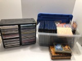 Empty coin collecting books, card games, CDs/rack, more