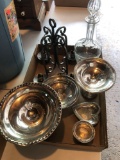 Sterling silver bowls and stemware,pewter bowl,candlestick,decanter