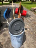 Garbage can/tools (snow shovels, speed shovel, electric string trimmer, rakes, more)