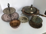 Silverplate lot(relish servers,steamer bowl,more)