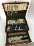 Assorted flatware/wooden storage box