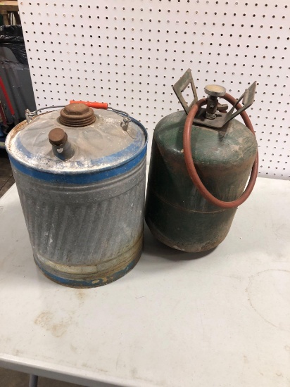 Vintage galvanized gas can, refrigerant can (turned to an air can)