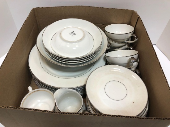 MIKASA fine china dish set"Citation" print( plates,bowls,cups,saucers,creamer)