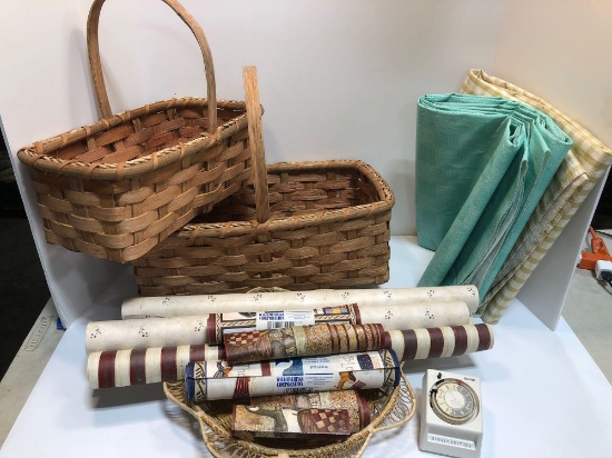 Wicker baskets,wall paper border,vinyl tablecloths,timer,more