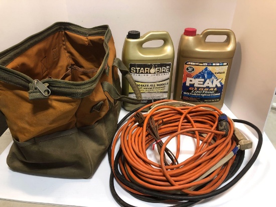 Canvas toolbox,extension cords,antifreeze(1 full,1 partial; cannot ship liquids and chemicals)