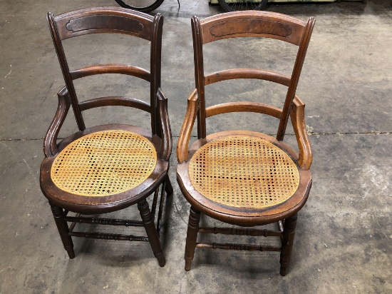 2 matching antique cane seat chairs