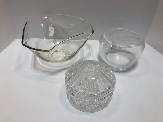 Glass salad bowl,LENOX glass rose bowl,glass keepsake bowl/lid